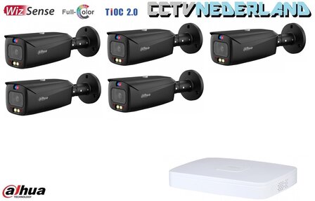 NVR + 5 x camera 8MP - kit met kleur-nachtzicht en 2-weg audio