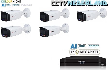 NVR 1TB met 5 x 8MP camera 24.7 full color en audio SPRO