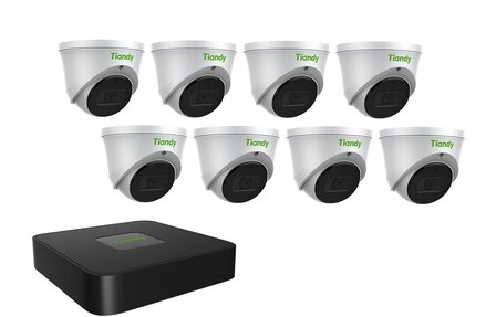 Tiandy NVR 1TB hdd met 8 x fixed color camera wit