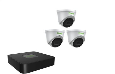 Tiandy NVR 1TB hdd met 3 x fixed color camera wit