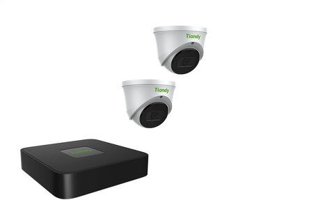 Tiandy NVR 1TB hdd met 2 x fixed color camera wit