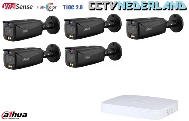 NVR + 5 x camera 8MP - kit met kleur-nachtzicht en 2-weg audio