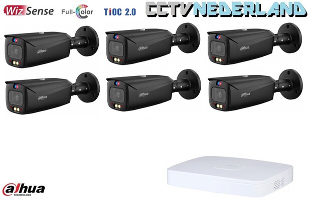 NVR + 6 x camera 8MP - kit met kleur-nachtzicht en 2-weg audio