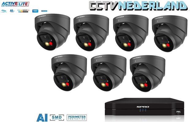 NVR 1TB 7 x 4MP camera COLOUR NIGHT 2.0 2-weg audio antraciet