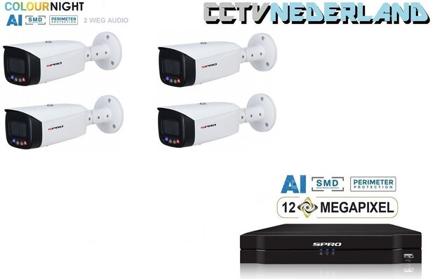 NVR 1TB met 4 x 8MP camera 24.7 full color en audio SPRO