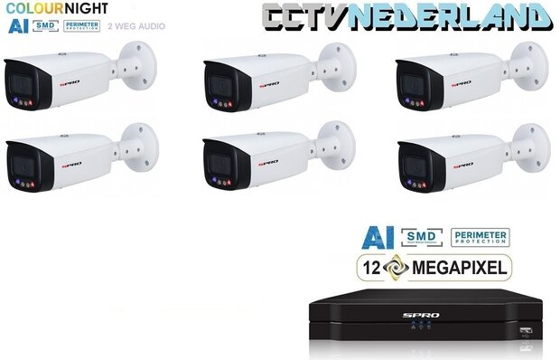 NVR 1TB met 6 x 8MP camera 24.7 full color en audio SPRO