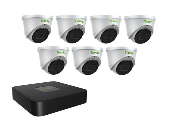 Tiandy NVR 1TB hdd met 7 x fixed color camera wit