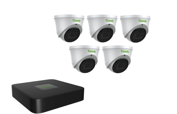 Tiandy NVR 1TB hdd met 5 x fixed color camera wit
