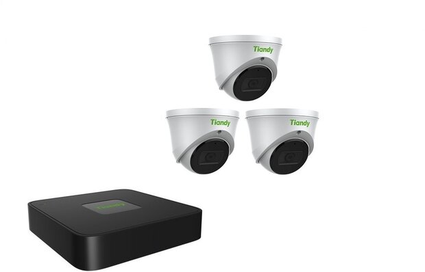 Tiandy NVR 1TB hdd met 3 x fixed color camera wit