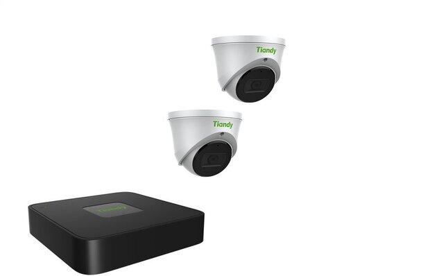 Tiandy NVR 1TB hdd met 2 x fixed color camera wit