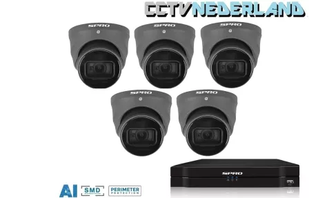 SPRO NVR met 1TB harddisk en 5 x 5MP camera ingebouwde microfoon