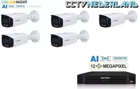 NVR 1TB met 5 x 8MP camera 24.7 full color en audio SPRO