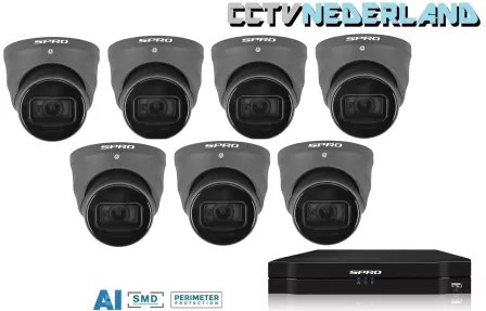 SPRO NVR met 1TB harddisk en 7 x 5MP camera ingebouwde microfoon