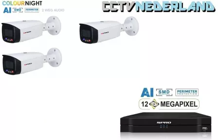 NVR 1TB met 3 x 8MP camera 24.7 full color en audio SPRO