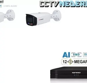 NVR 1TB met 2 x 8MP camera 24.7 full color en audio SPRO